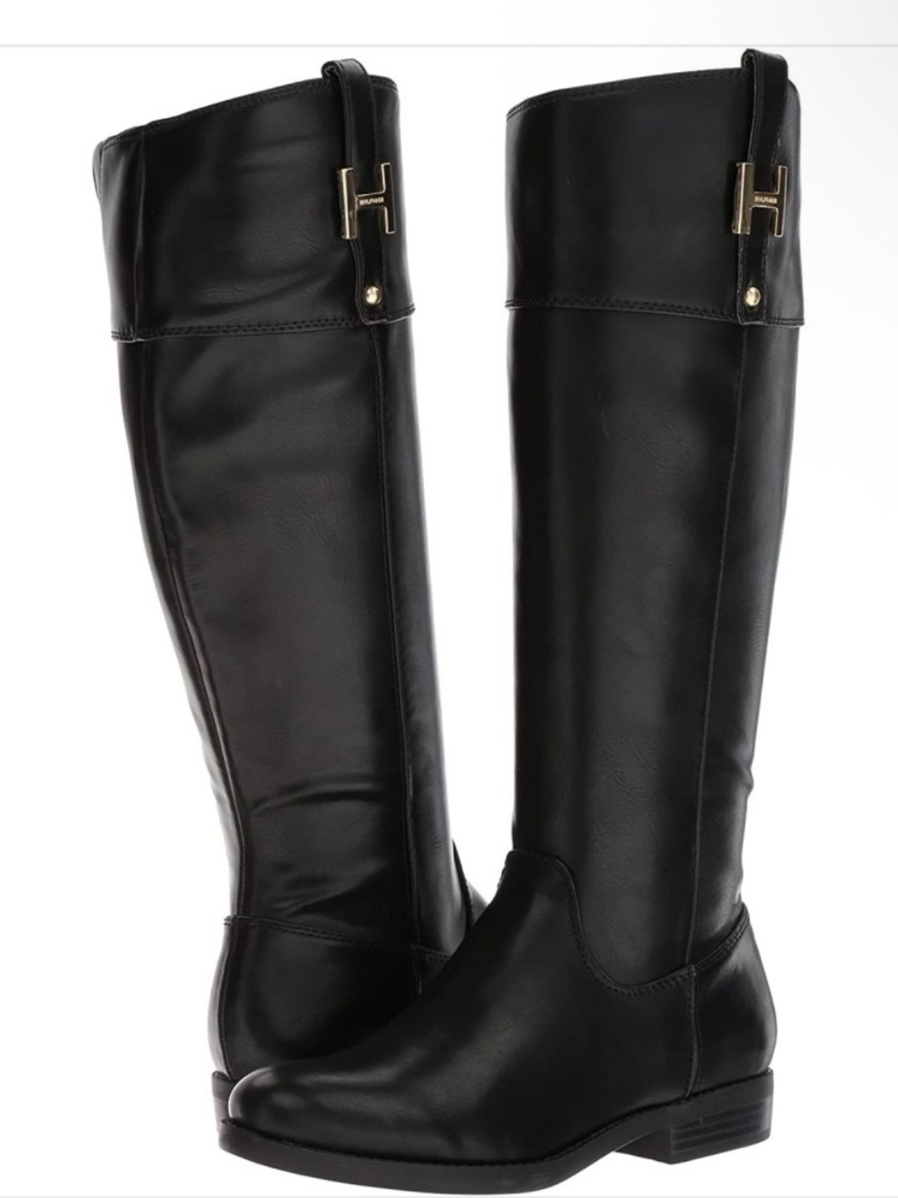 Tommy Hilfiger Shyenne-3 Black knee high Leather Boots with Gold Accent